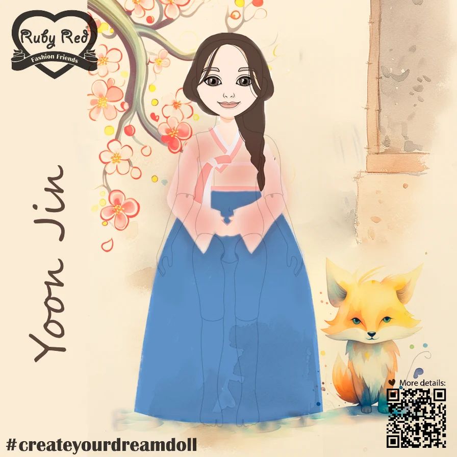 Illustration of a character in traditional korean attire with a fox.