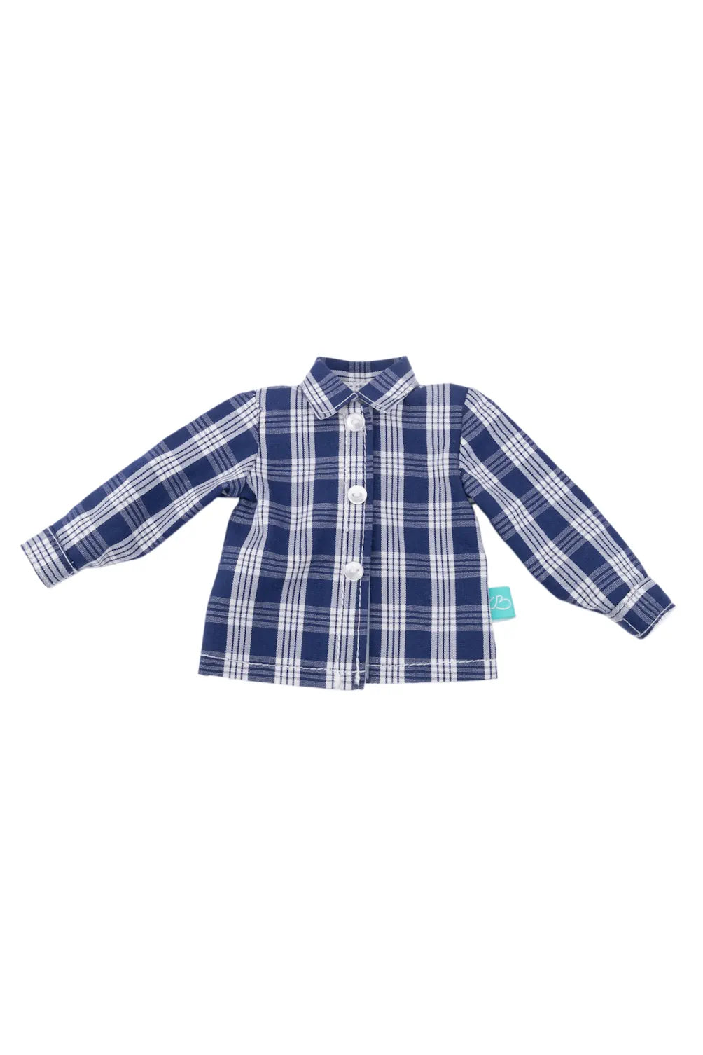 Blue and white plaid doll shirt on a white background