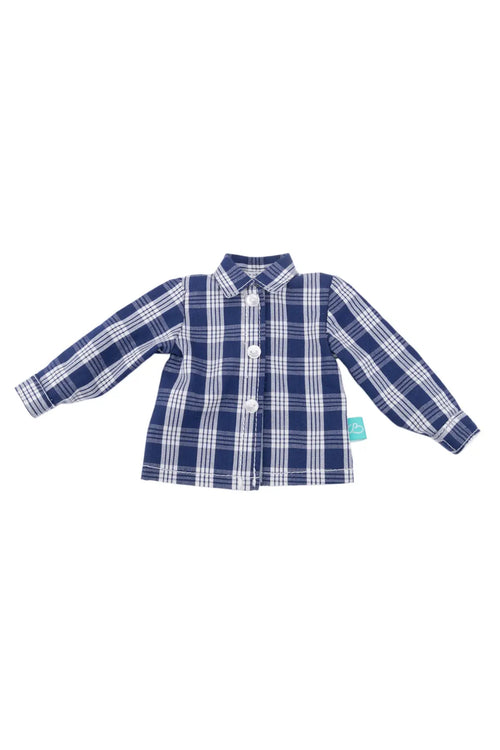 Blue and white plaid doll shirt on a white background