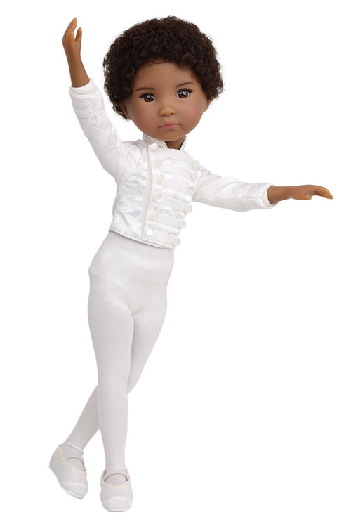 Doll in a white outfit on a white background