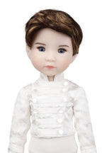Doll with a white ballet outfit on a white background
