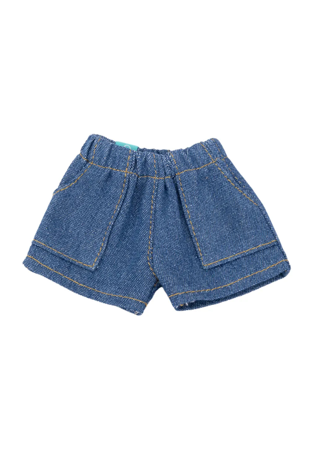 Blue doll denim shorts on a white background