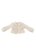 Cream-colored ribbed knit doll cardigan on a white background