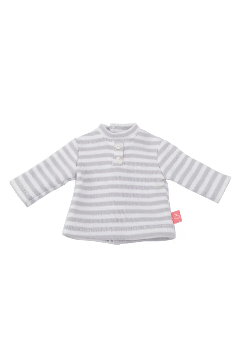 Gray and white striped doll shirt on a white background
