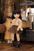 Doll in a room with clothing and accessories on hangers
