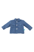 Blue denim doll jacket on a white background