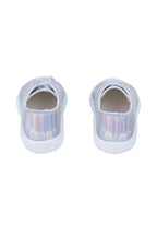 Pair of silver doll sneakers on a white background