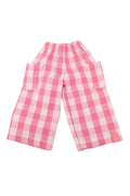 Pink and white checkered pants on a white background