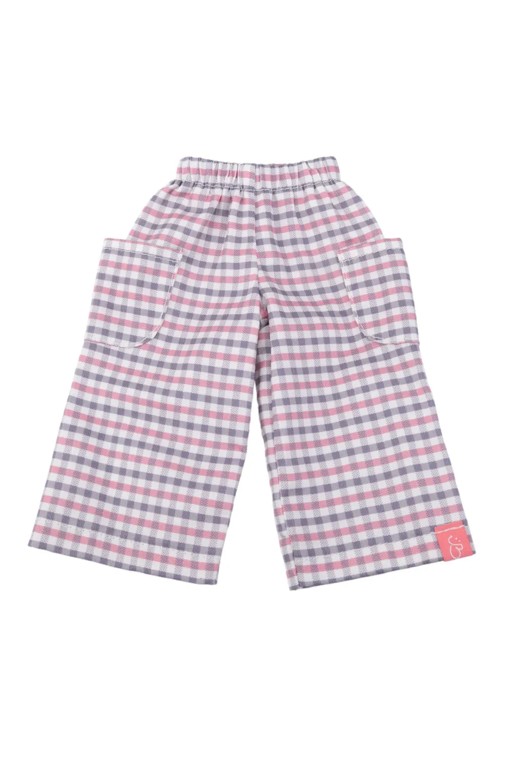 Purple & pink checkered pants on a white background