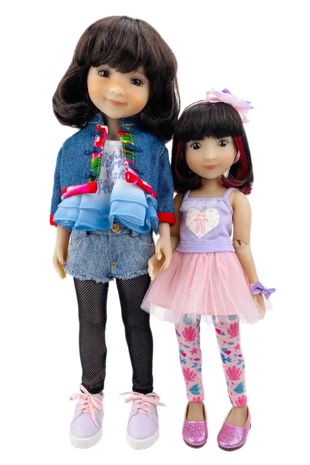 Hanna and Sydney wearing colorful outfits on a white background