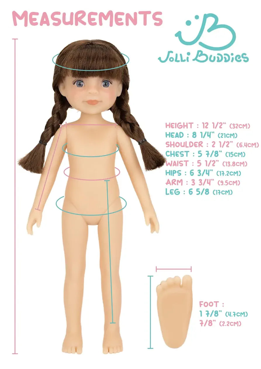 Measurement chart for a Jolli Buddies doll 