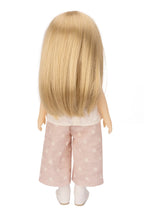 Jolli Buddies Lisa Doll with long blonde hair wearing a white top and pink polka dot pants on a white background
