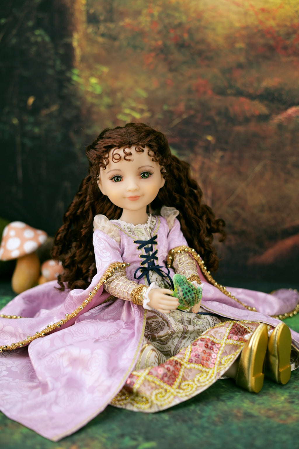Princess Zora doll in a detailed outfit with a forest background