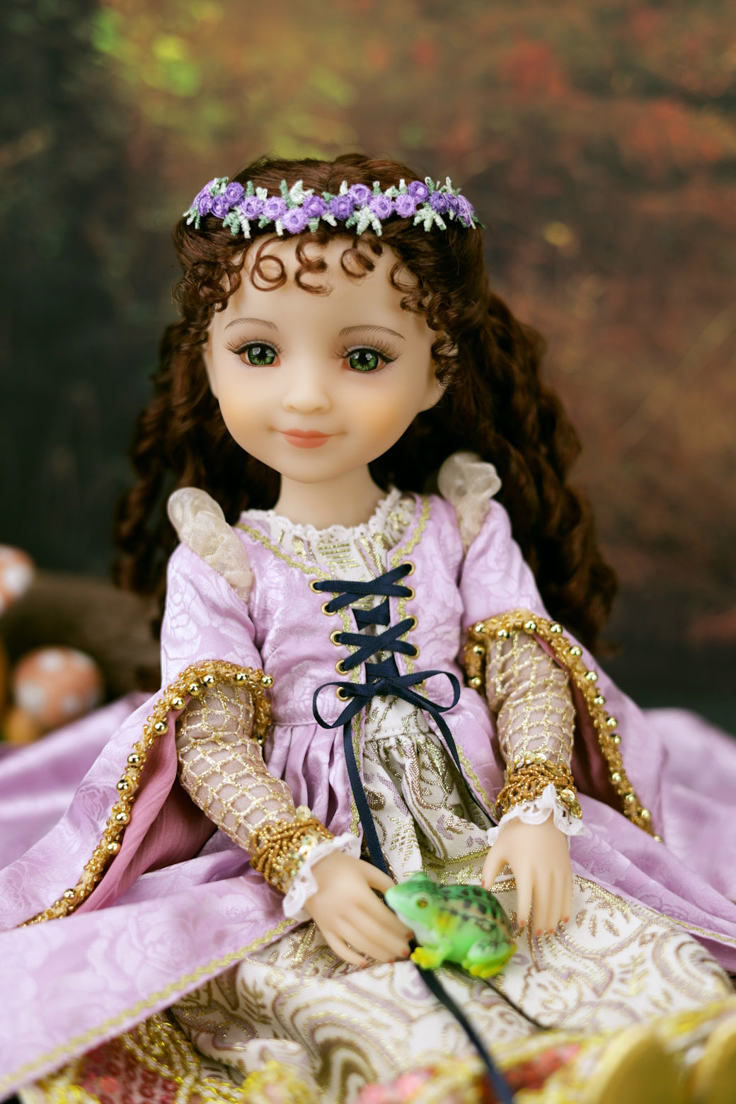 Princess Zora doll in a detailed outfit with a soft focus background