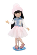 Lila (doll) standing on the Ruby Red Fashion Friends doll stand