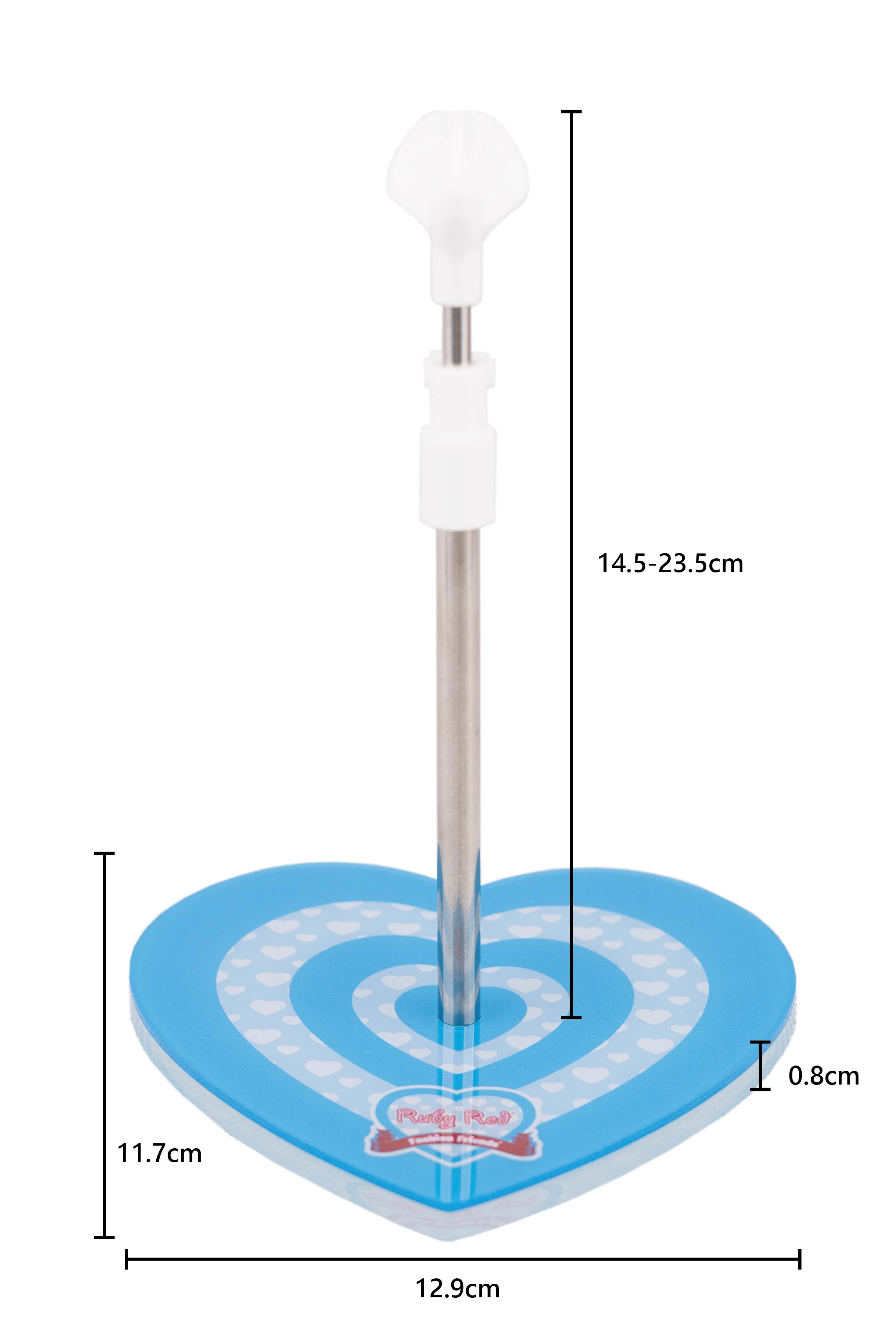 Heart-shaped stand with measurement details on a white background