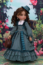Doll in a vintage dress with a floral background