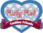 Logo of Ruby Red Fashion Friends with a heart and ribbon design.