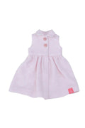 Pink dress with buttons on a white background