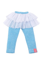 Light blue leggings with a ruffled top on a white background