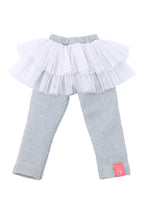 Silver leggings with white tulle overlay on a white background