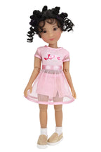 Minnie wearing a pink dress with 'Love' on a white background