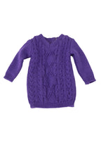 Purple cable knit sweater dress on a white background