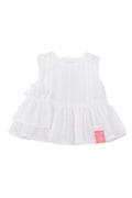 White top with a red tag on a white background
